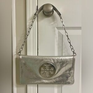 Tory Burch Metallic Reva Silver Clutch